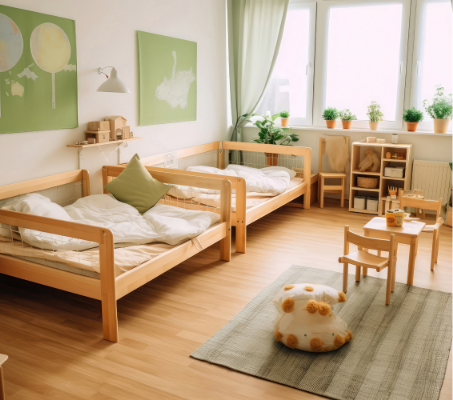 Quarto preparado com mobiliário Montessori para crianças – Consultoria Montessori em Casa